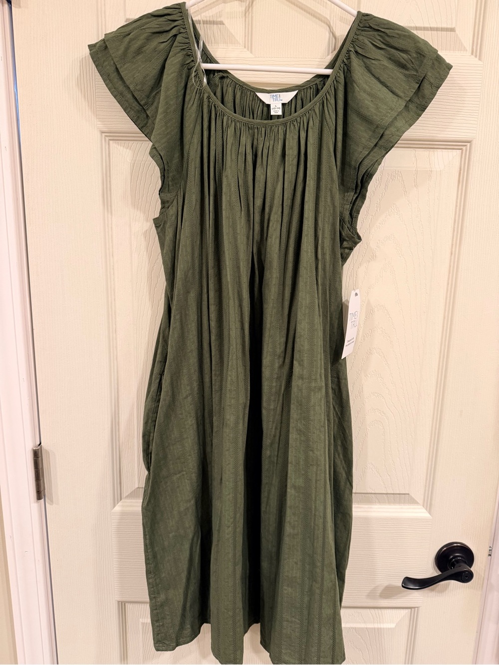 Time and Tru Olive Green Flutter Sleeve Midi Dress